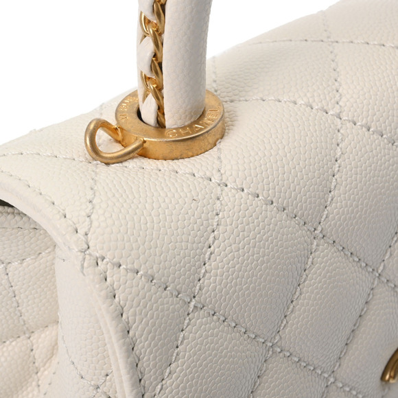 CHANEL Matelasse Coco Handle XXS Chain White AS2215 Women's Caviar Skin Handbag - Picture 9 of 10